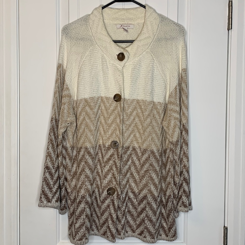 Cozy Button Up Neutral Colorblock Sweater Cardigan Size L